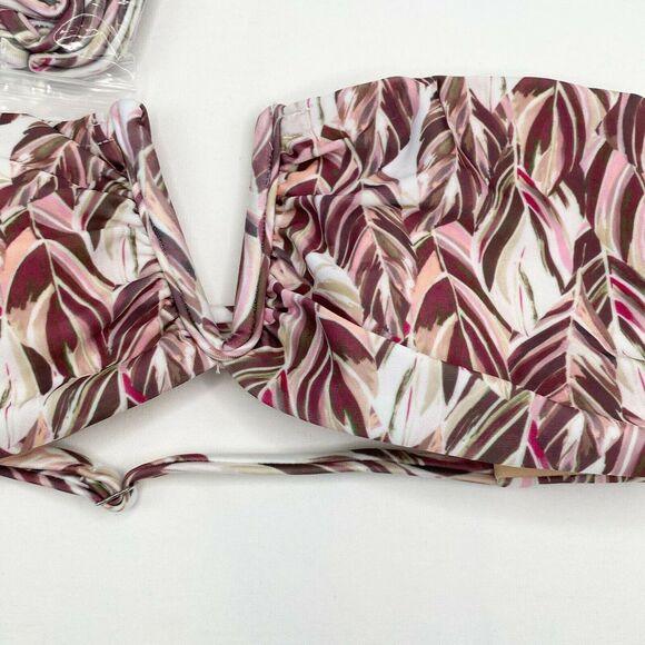 Mink Pink Bikini Top Women SMALL Feather Palm Off Shoulder Bandeau Swim - Picture 6 of 10